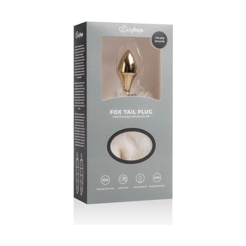 Kleine goudkleurige buttplug met witte vossenstaart