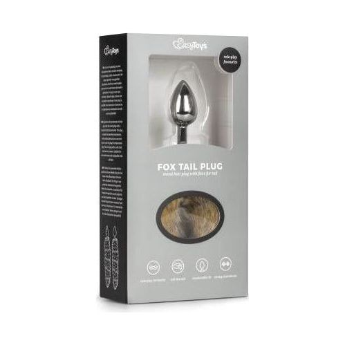Kleine zilverkleurige buttplug met lichtbruine vossenstaart