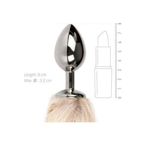 Medium zilverkleurige buttplug met bruine vossenstaart