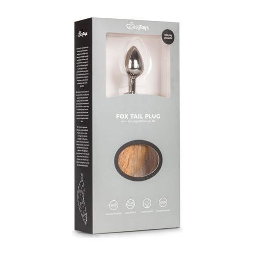 Medium zilverkleurige buttplug met bruine vossenstaart