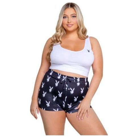 Playboy Lingerie - Slumber Bunny 2-Delige Set - Zwart&Wit Maat XL |2XL