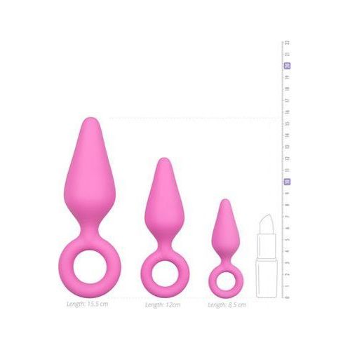Roze buttplugs met trekring - setje