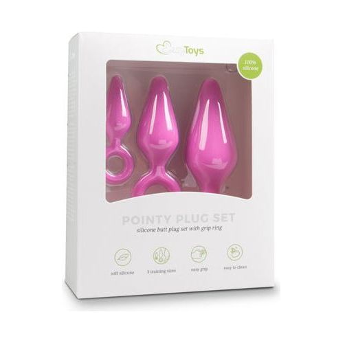 Roze buttplugs met trekring - setje