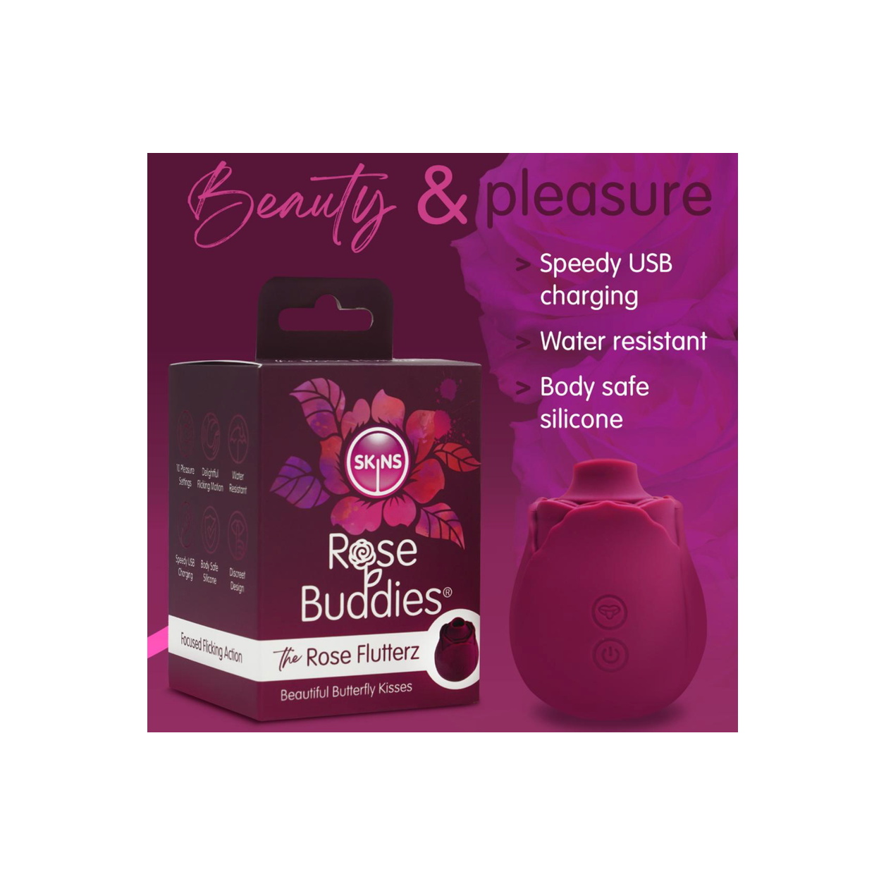 Skins Rose Buddies - The Rose Flutterz Vibrator - Wijnrood
