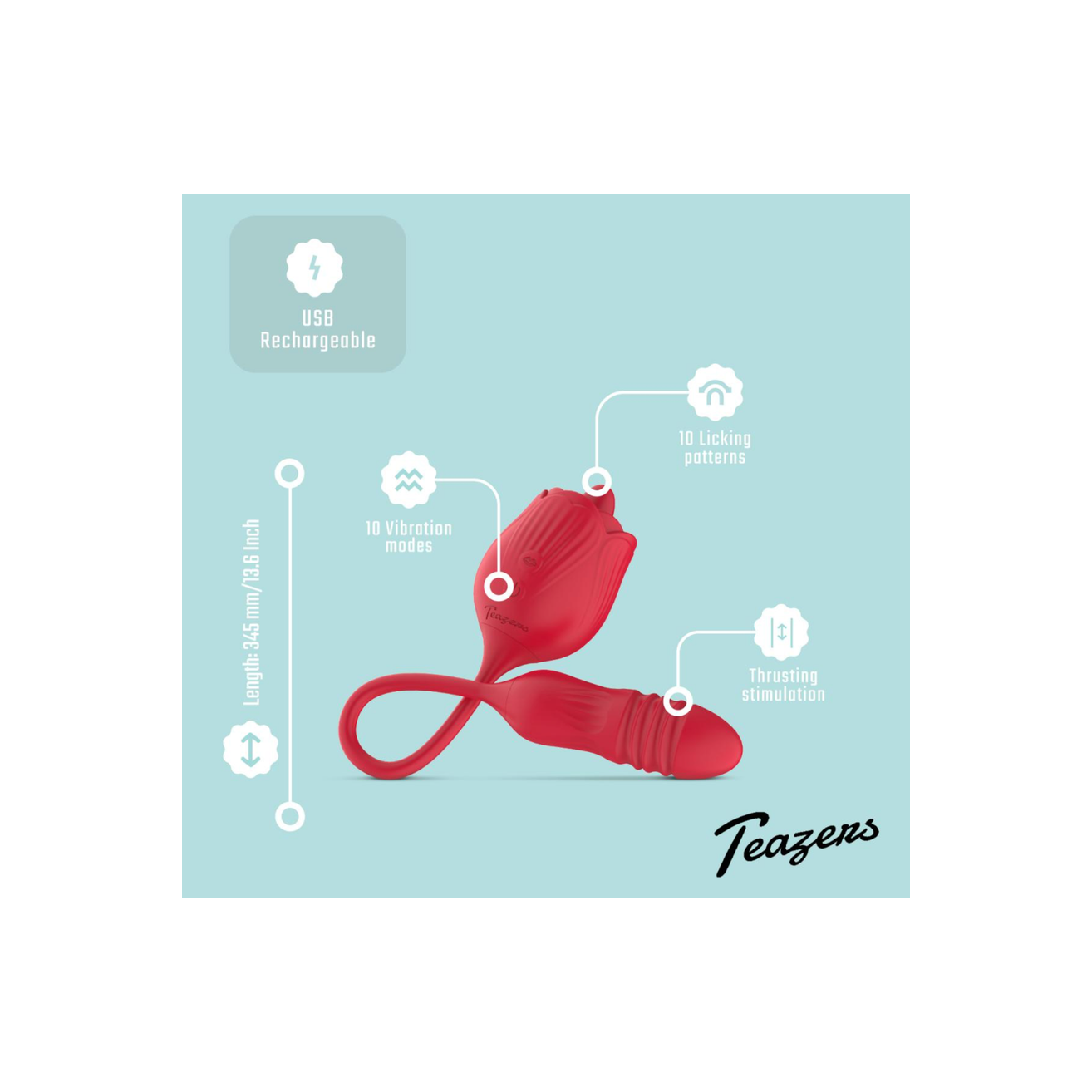 Teazers Roos Vibrator met Stotende Dildo