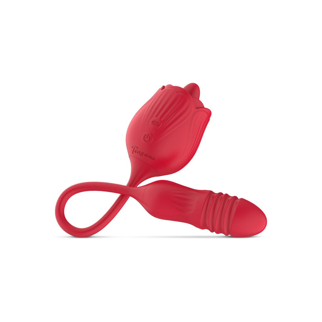 Teazers Roos Vibrator met Stotende Dildo