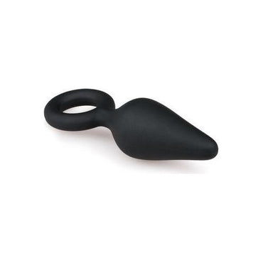 Zwarte buttplug met trekring - small