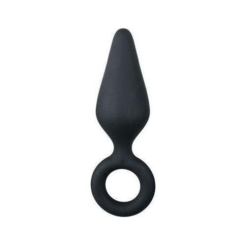 Zwarte buttplug met trekring - small