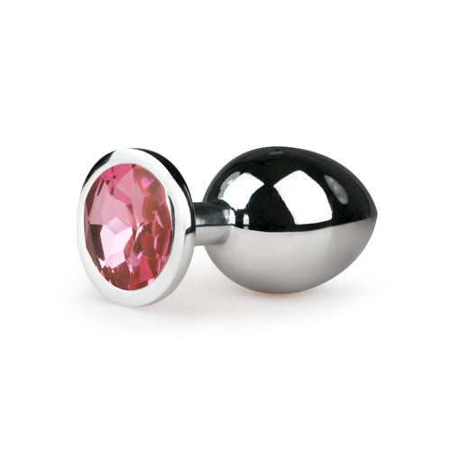 Metalen buttplug Zilver/Roze met kristal, taps toelopend ontwerp voor comfortabele speeltijd. Perfect voor sex artikelen.