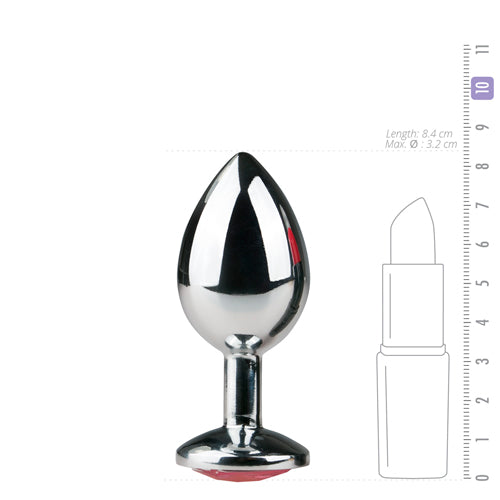 Metalen buttplug Zilver/Roze - M met kristal, taps toelopend en temperatuurgevoelig ontwerp voor comfortabel gebruik.