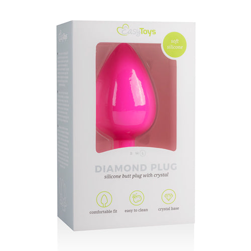 Diamond Plug Groot - Roze silicone buttplug van EasyToys in verpakking, perfect voor anale exploratie.