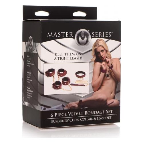 6-delige BDSM Suede Boeienset Met Collar En Riem - Bordeaux