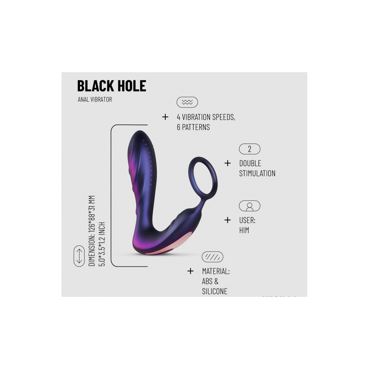 Hueman - Black Hole Anaal Vibrator Met Cockring
