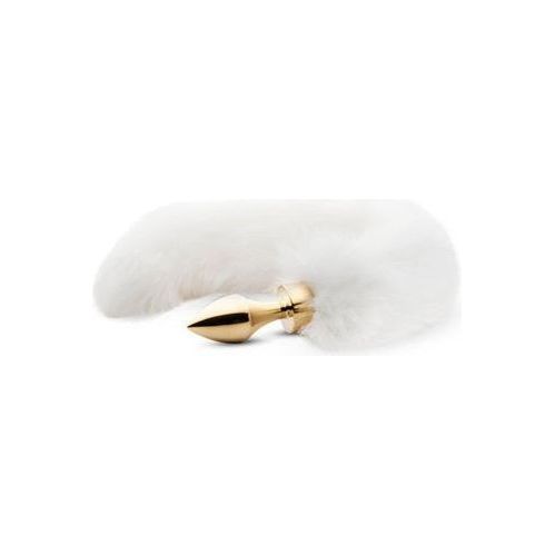 Kleine goudkleurige buttplug met witte vossenstaart