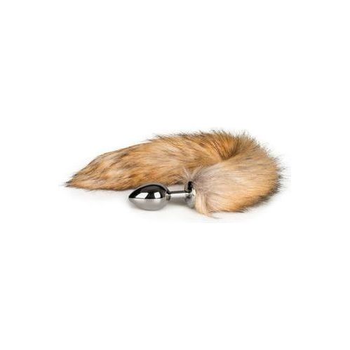 Medium zilverkleurige buttplug met bruine vossenstaart