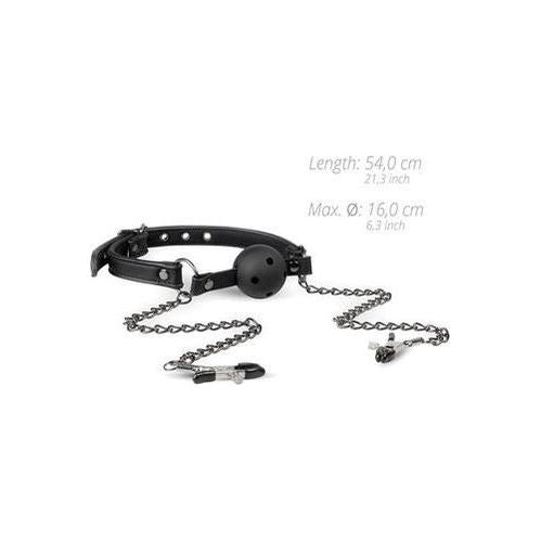 Open Ball Gag Met Tepelklemmen