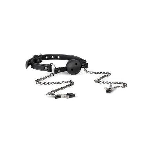 Open Ball Gag Met Tepelklemmen