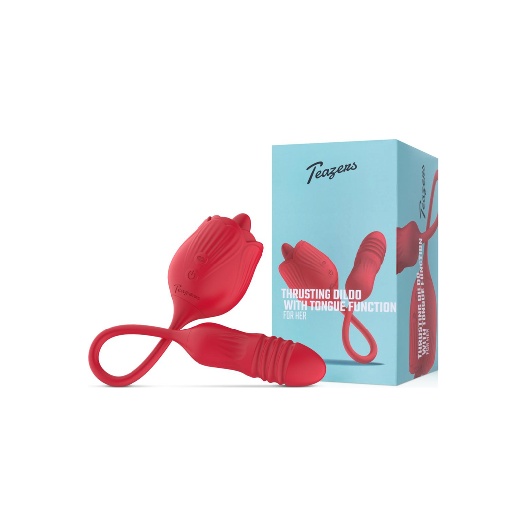 Teazers Roos Vibrator met Stotende Dildo