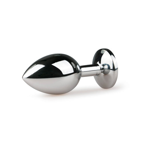 Metalen buttplug in zilver, met een gladde afwerking en taps toelopend design, ideaal voor gebruik met sex artikelen.