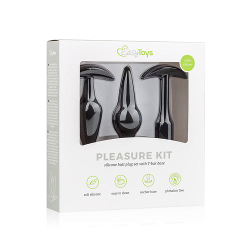 Pleasure Kit silicone butt plug set with soft silicone, designed for anal stimulation and easy cleaning.